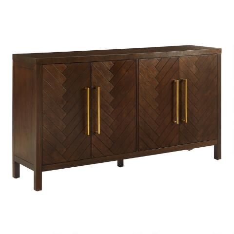 Large Darcy Dark Brown Herringbone Wood Storage Cabinet | World Market