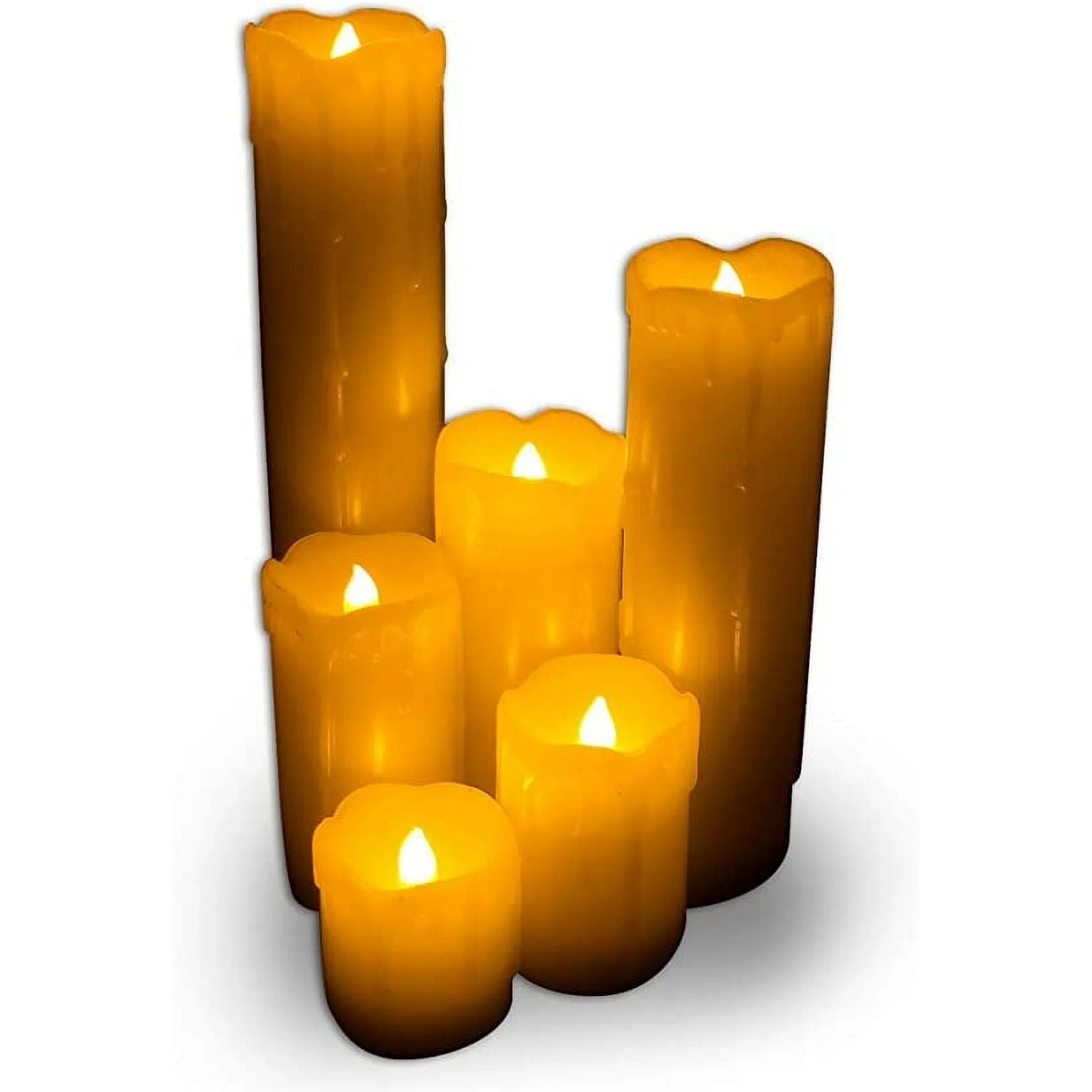Set of 6 - Flameless Timer LED Flickering Melting and Gothic Waxy Vintage Pillar Candle Light, Re... | Walmart (US)