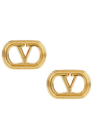 Valentino Garavani Ovalette Logo Earrings in Metallic Gold | FWRD 