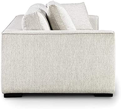Poly and Bark Capri Modern Mid Century Fabric Sofa, Pillows Included, Solid Wood Frame, White | Amazon (US)