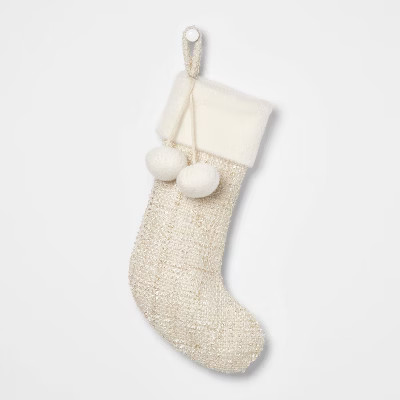 Metallic Tweed Christmas Stocking Ivory/Gold with Faux Fur Cuff - Wondershop™ | Target