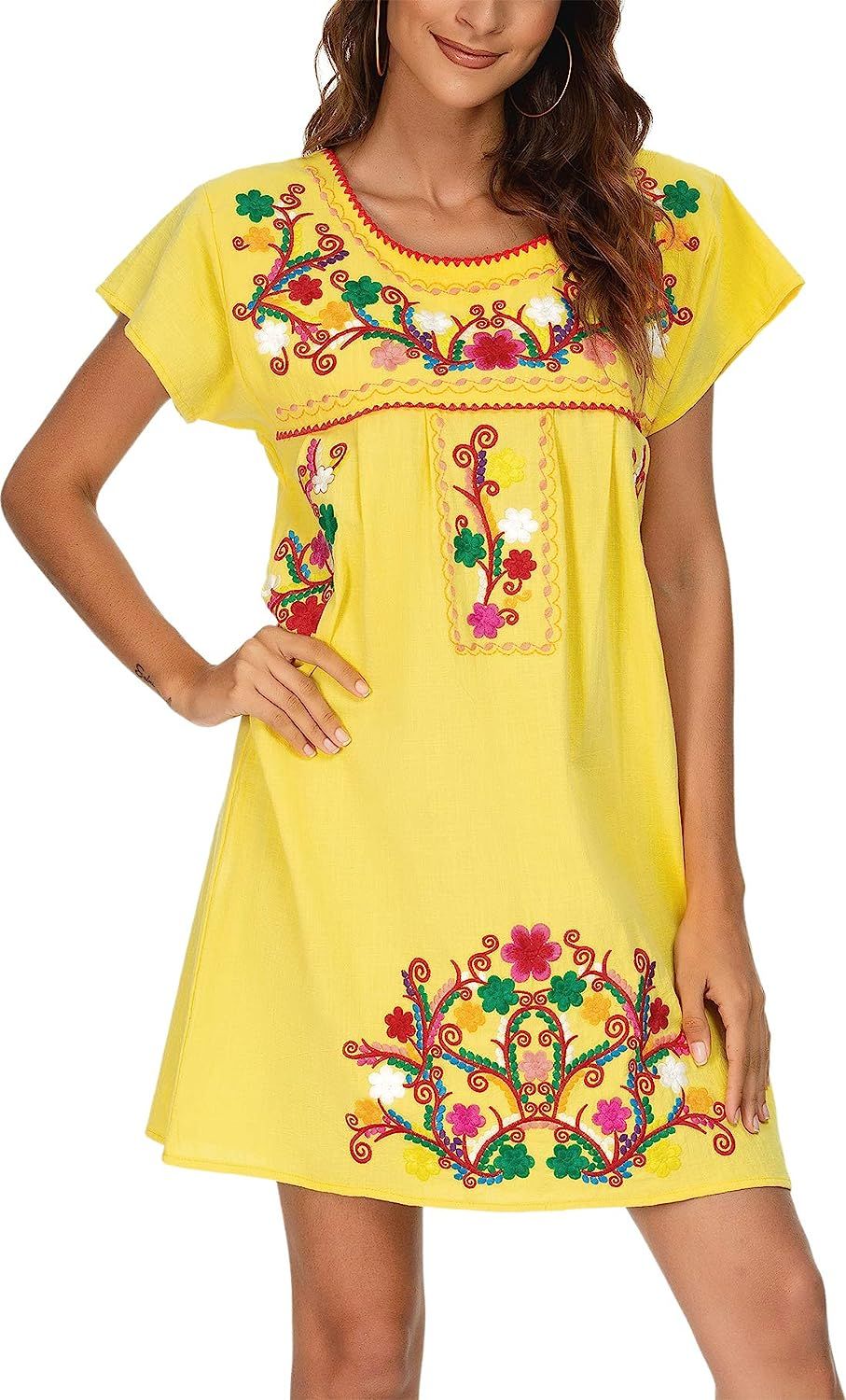 YZXDORWJ Women's Casual Skirt Boho Mexican Peasant Dresse Plus Size XXL Dress | Amazon (US)