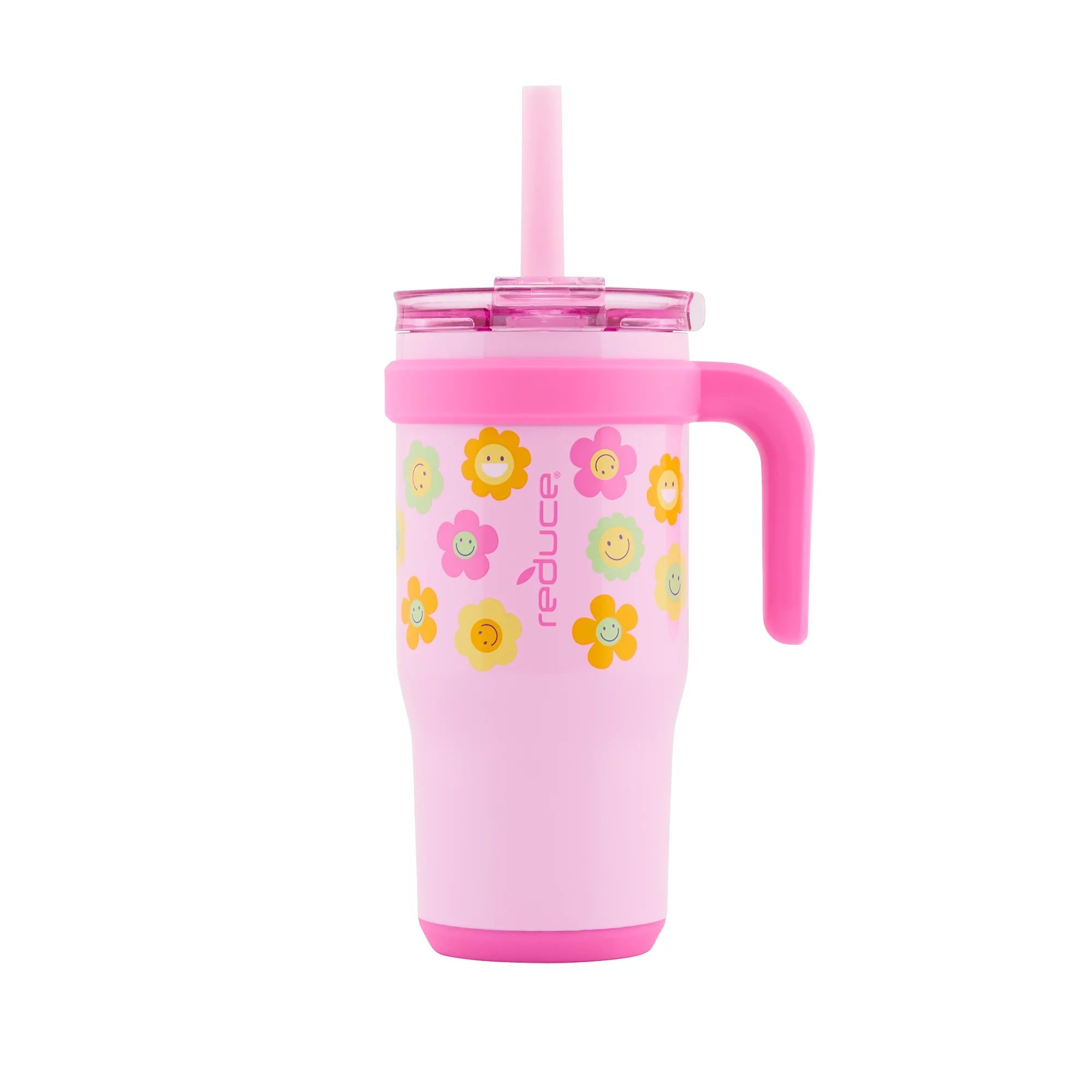 Reduce Vacuum Insulated Stainless Steel Coldee Mug with Lid and Spill-Proof Straw, Pink Smiley Fa... | Walmart (US)