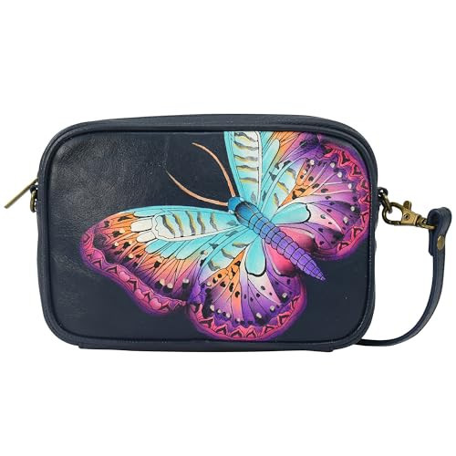 Anna by Anuschka Women's Original Hand-Painted Genuine Leather Crossbody Bag - Magical Wings Navy | Amazon (US)
