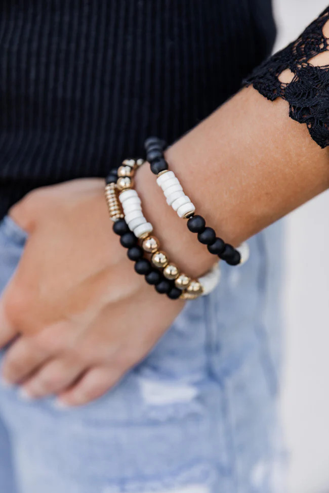Learning To Love Black And Gold Bracelet Set | Pink Lily