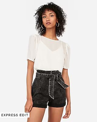 Super High Waisted Black Self Tie Jean Shorts | Express