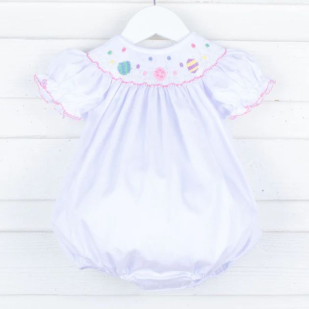 Easter Eggs Smocked White Bishop Bubble | Classic Whimsy