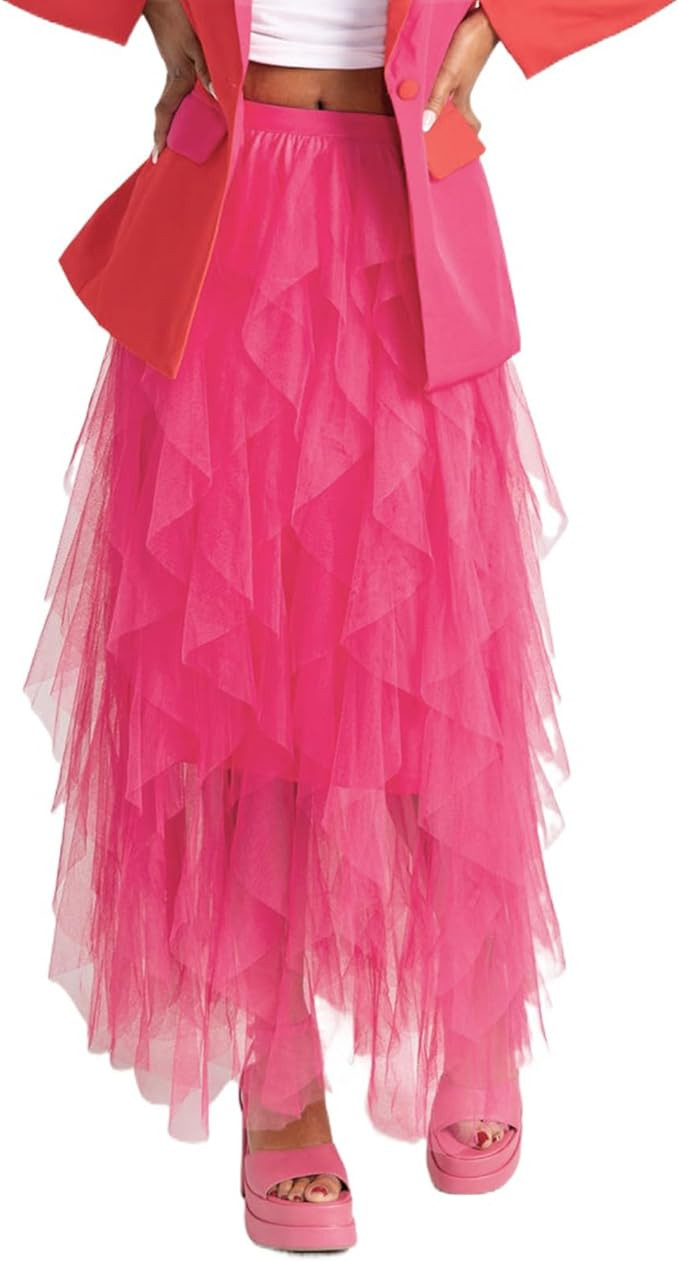 Women's Midi Length Skirt 3D Layered Floral Printed Elastic Waist Tulle Midi Skirts | Amazon (US)