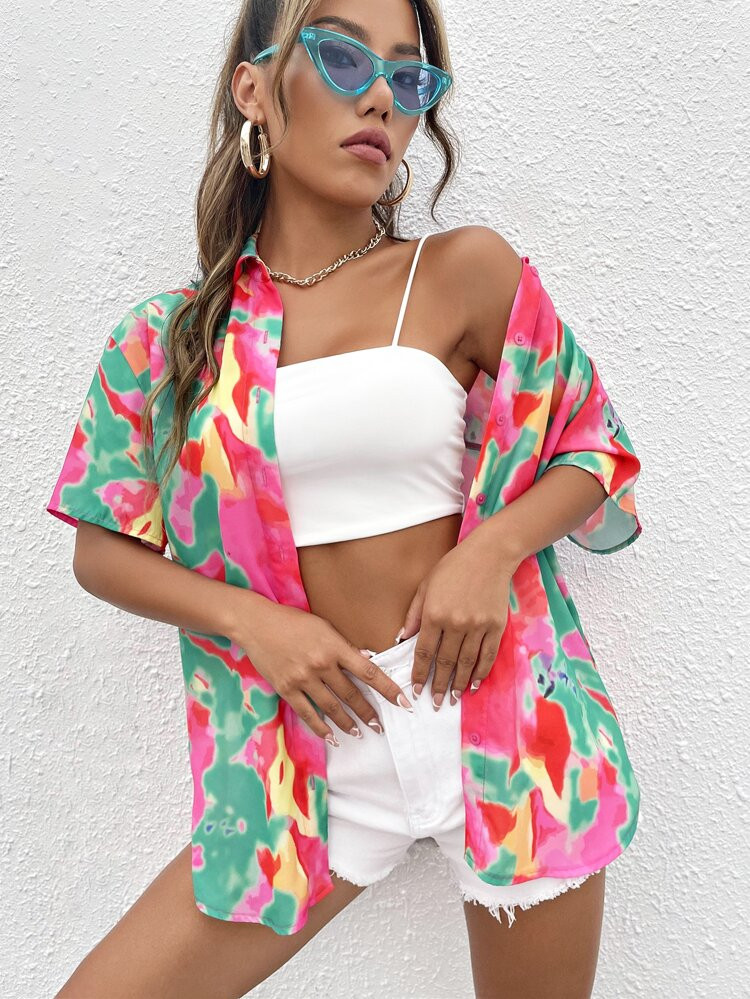 SHEIN Drop Shoulder Tie Dye Blouse | SHEIN