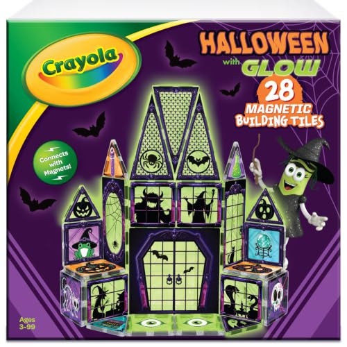 CreateOn Crayola Halloween Glow Magnetic Tiles Set, Building Set for Kids, STEM Toys for Boys and Girls Ages 3 and Up, 28-Piece Set | Amazon (US)