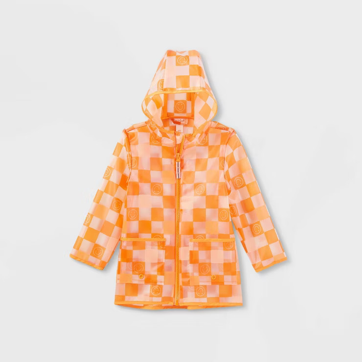 Toddler Gingham Checkered Unlined Rain Coat - Cat & Jack™ Orange | Target