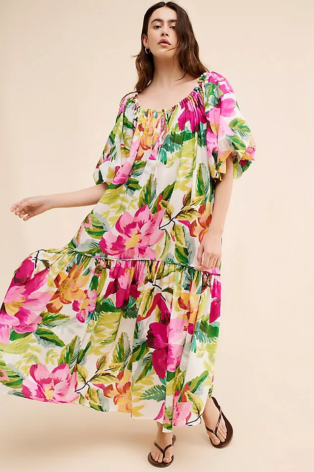 FARM Rio Painted Flowers Off The Shoulder Maxi Dress | Anthropologie (US)