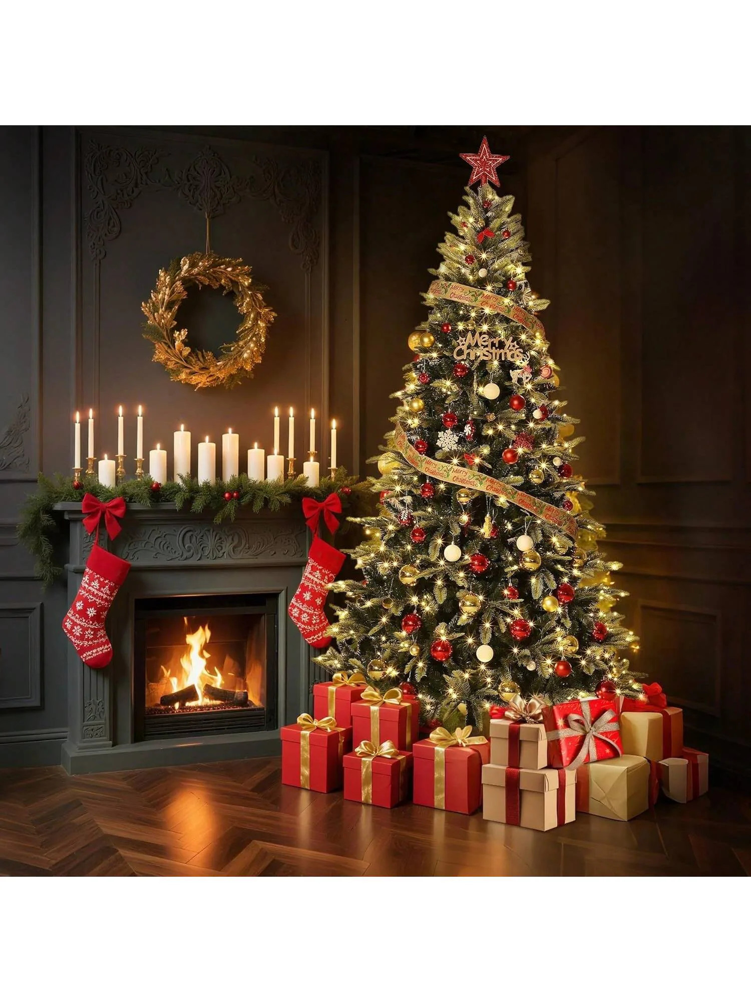 Garvee 7 FT Prelit Christmas Tree Pencil Christmas Tree With 300 450 Warm White Lights 8 Modes Automatic Hinged Expansion Foldable Metal Stand PE and | Lowe's