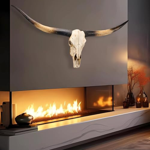 Cow Skull Wall Decor,Long Horn Cow Skull Wall,Resin Skull Sculpture Wall Hanging Art,Faux Taxidermy Head Wall Decor,Bull Skull Wall Decor for Rustic Farmhouse Style,Home Office-71Inch (jumbo Brown ) | Amazon (US)