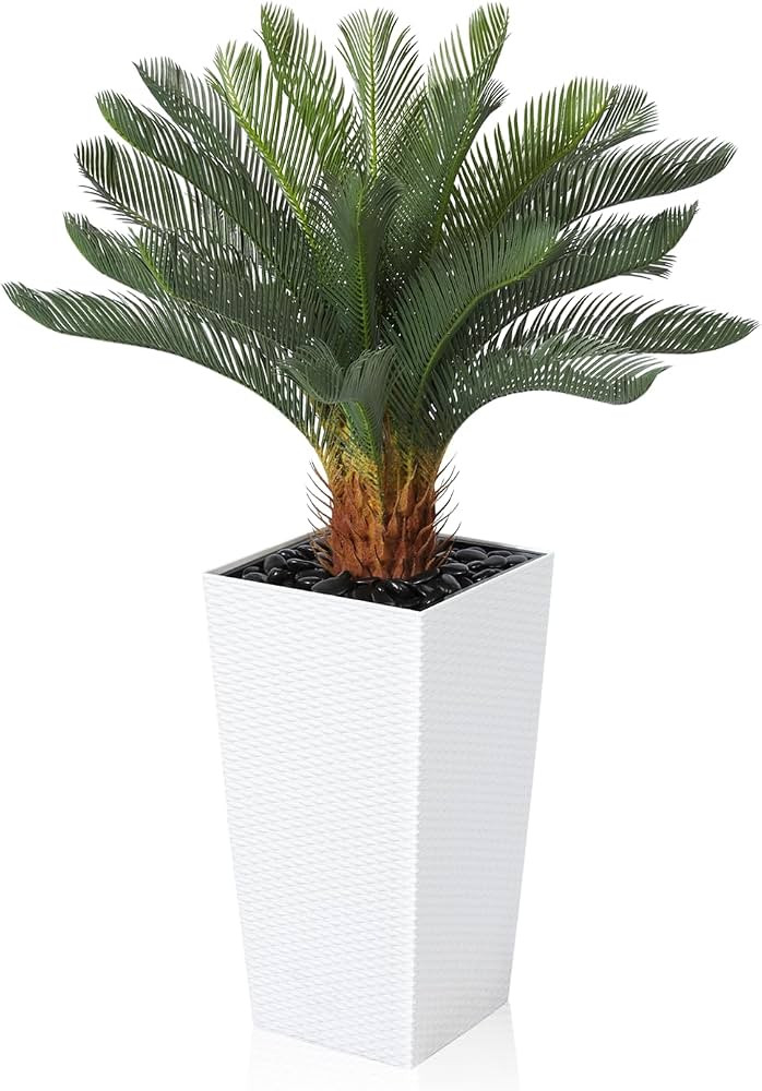 Artificial Cycas Tree,4 FT Faux Cycas Revoluta Sago Palm Trees with Decorative Rocks and Textured... | Amazon (US)
