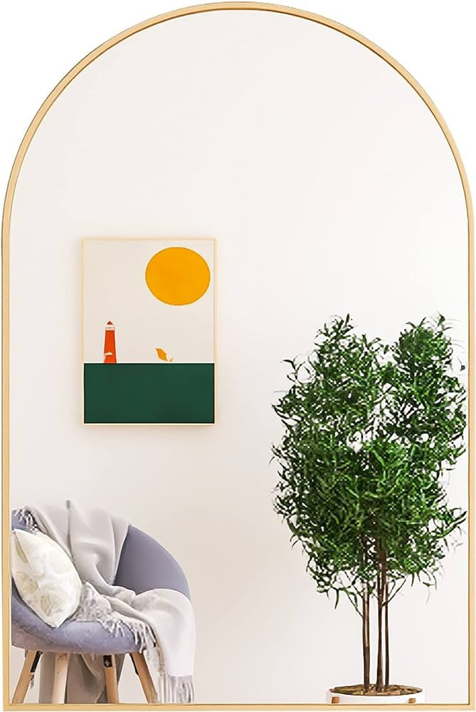 Beauty4U Arched Bathroom Mirror, 24"x36" Arch Bathroom Mirror for Wall, Gold Wall Mounted Bathroo... | Amazon (US)