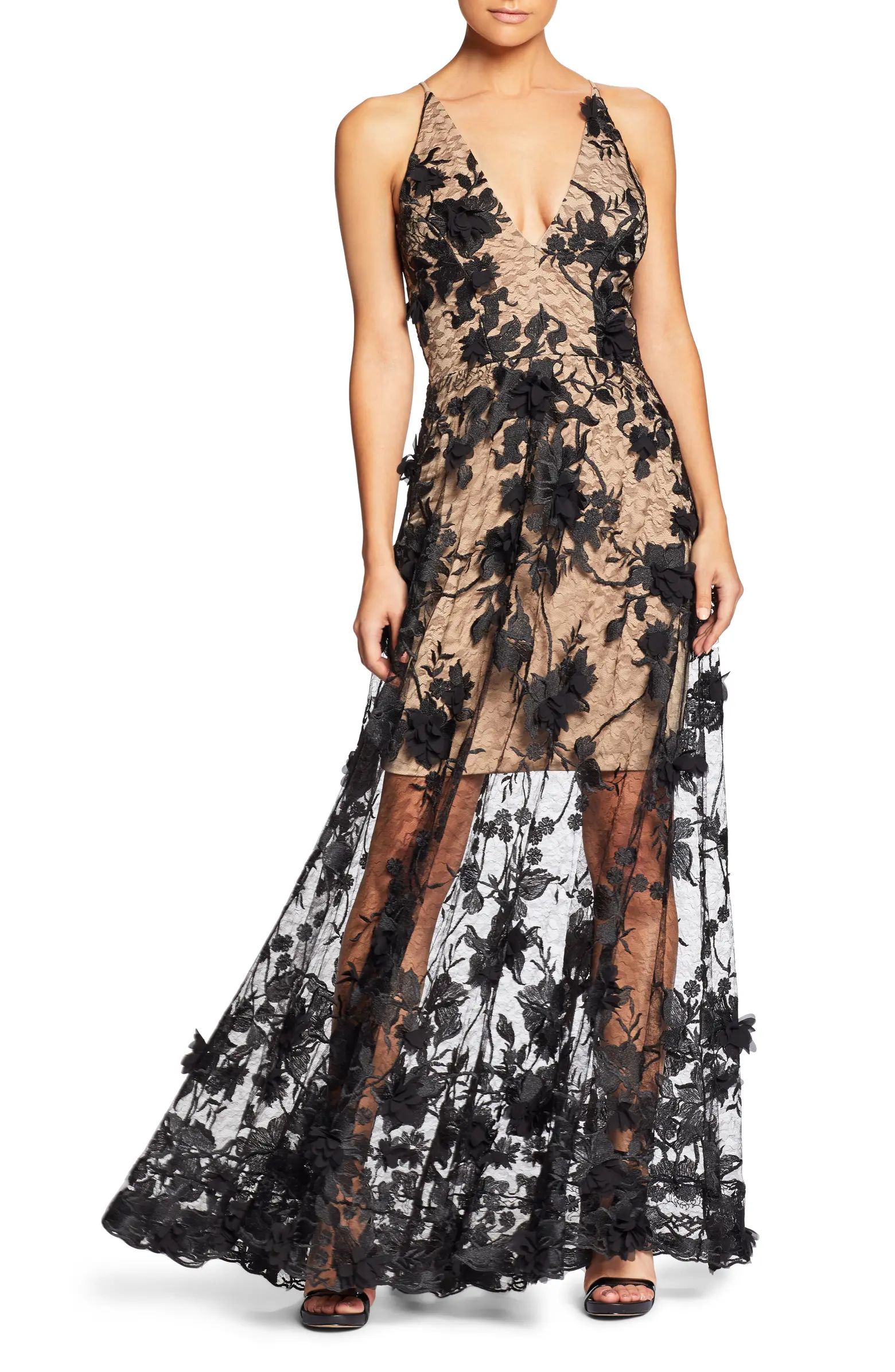 Sidney Deep V-Neck 3D Lace Gown | Nordstrom