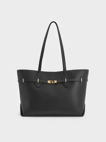 Arlet Double-Handle Belted Tote bag
    
         - Black | Charles & Keith US
