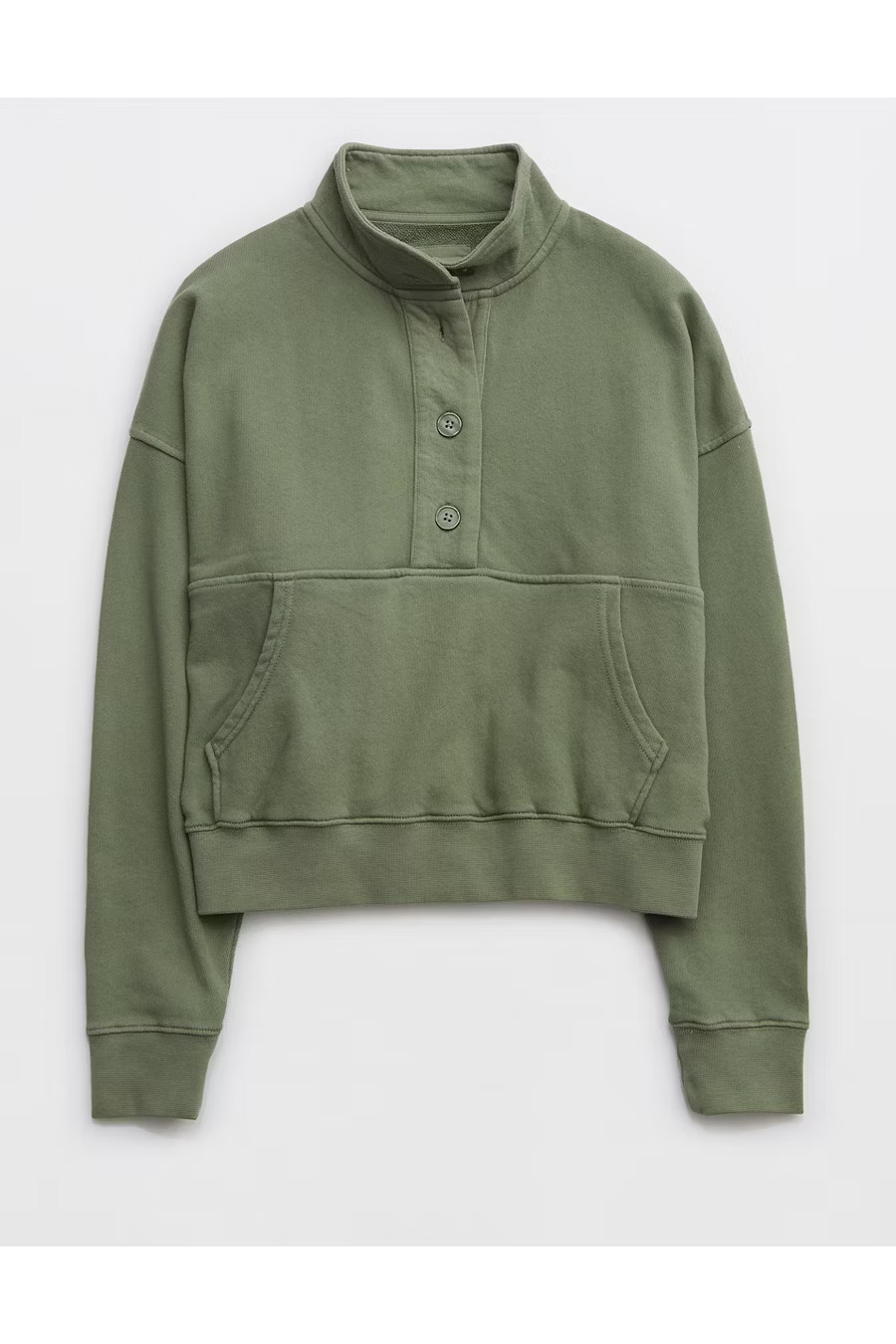 Aerie Button Mock Neck Cropped Sweatshirt | American Eagle Outfitters (US & CA)