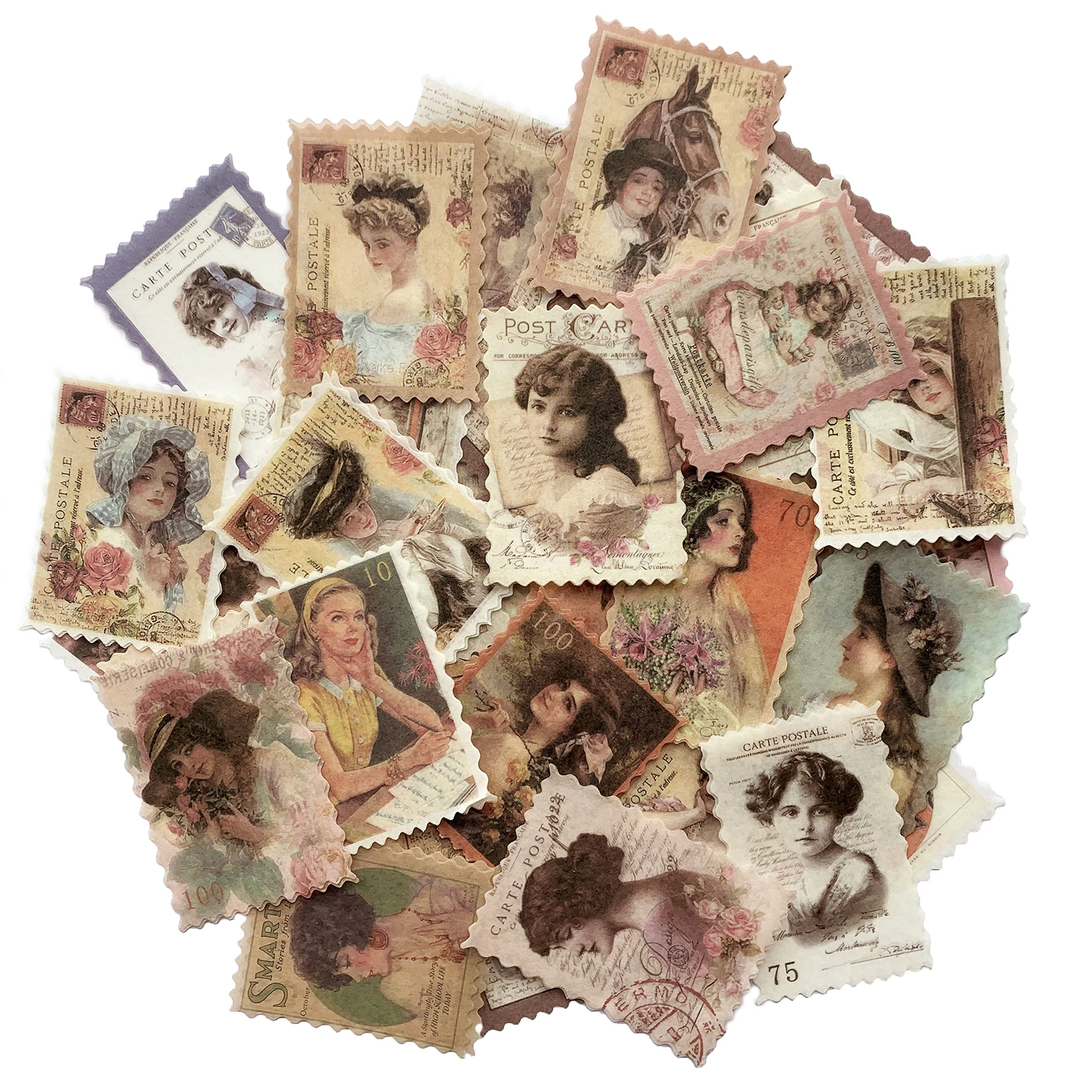 Cotrida 60pcs Vintage Postage Stamp Stickers, Aesthetic Classical Beauty Deco Paper Sticker for S... | Amazon (US)