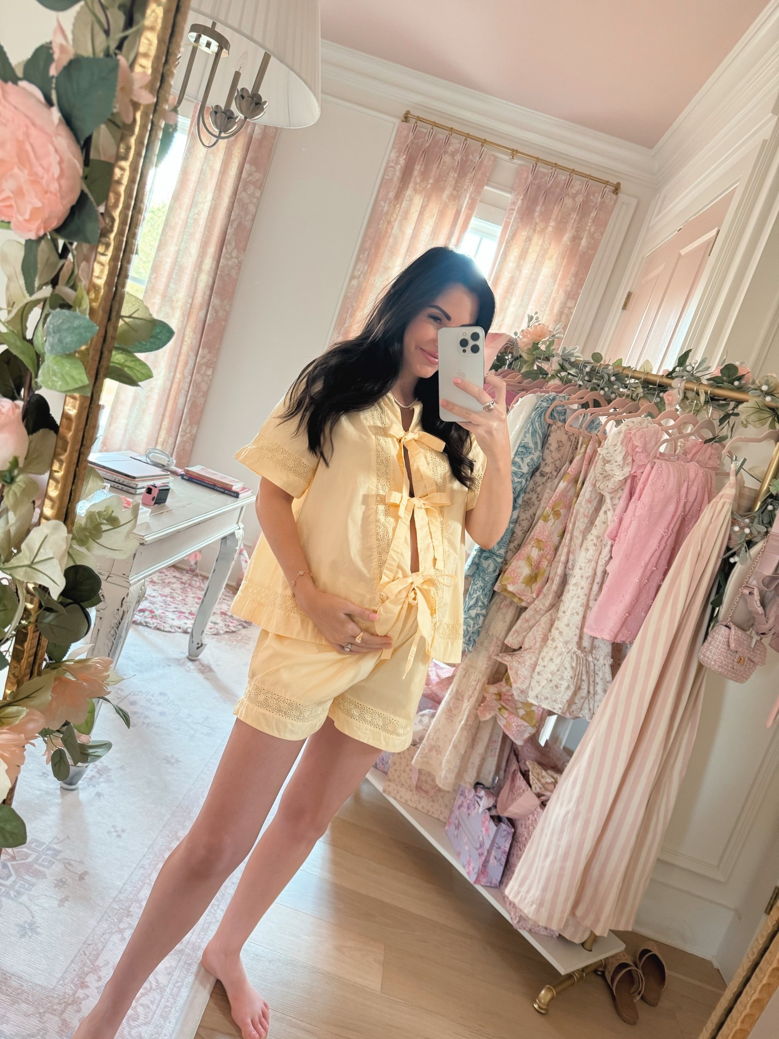 Soft cotton butter yellow pajama set! Wearing my tts - S. Not maternity but works with my bump and will be great for nursing bc the ties are functional  

#LTKFindsUnder100 #LTKSeasonal #LTKBump