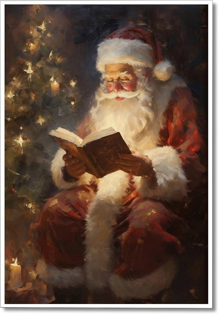 Wodkodnxy Vintage Christmas Canvas Wall Art - Santa Claus Reading Picture, Xmas Decor Gifts, Unfr... | Amazon (US)