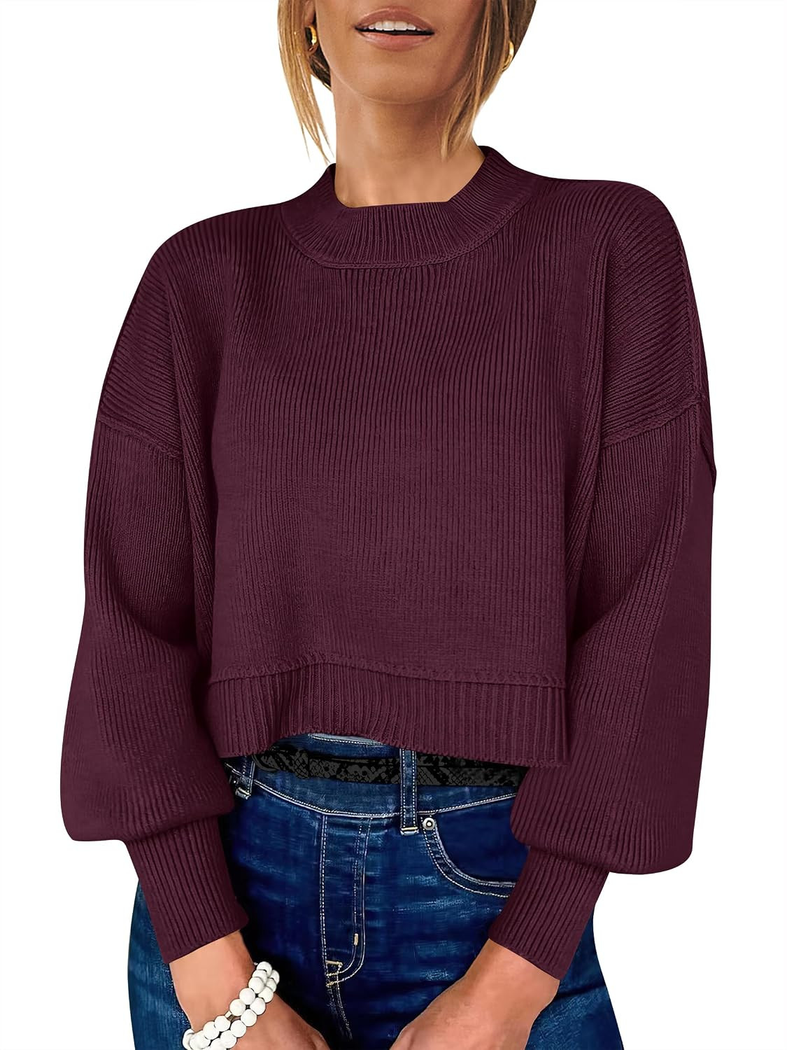 ANRABESS Cropped Sweaters for Women Long Sleeve Oversized Fall Outfits | Amazon (US)
