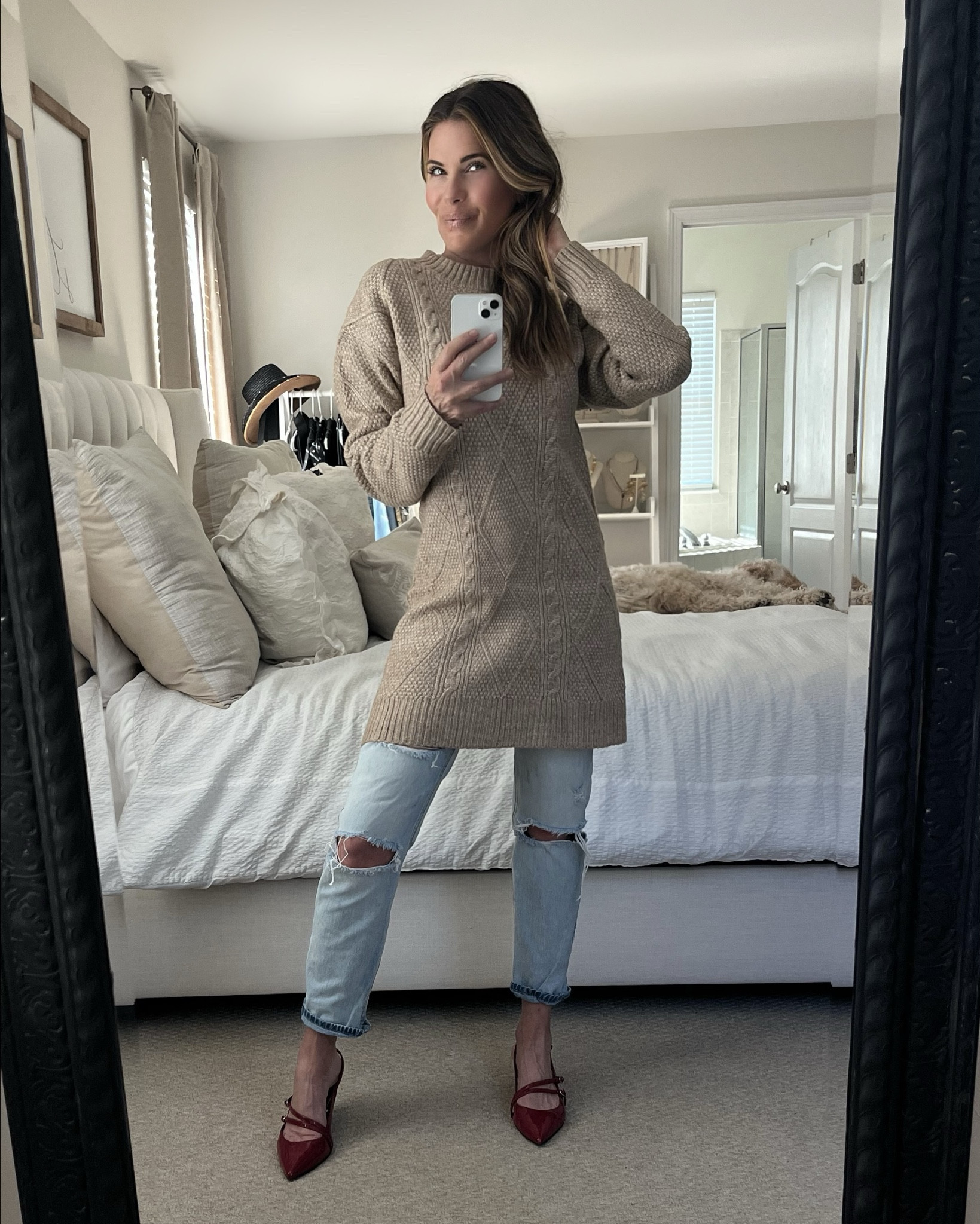 I love a good fall/winter plaid shawl scarf and this one is gorgeous! Sweater dress @livyjuneco.com//jeans -True to size//red heels - size up 1/2 size//boots - true to size 

#LTKOver40 #LTKStyleTip