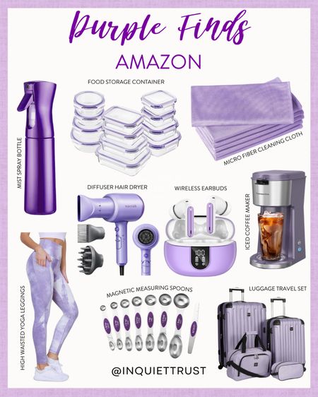 Add more purple to your collection with this mist spray bottle, food storage container, wireless earbuds, diffuser hairdryer, high-waisted yoga leggings, and more!
#amazonfinds #techmusthaves #travelessential #affordablestyle

#LTKhome #LTKstyletip #LTKtravel
