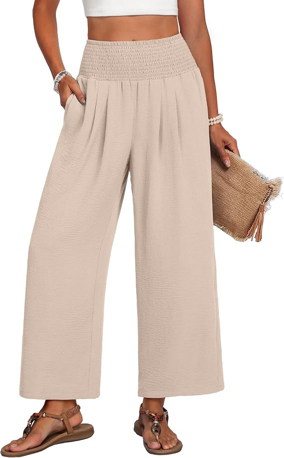Lepunuo Wide Leg Palazzo Pants for Women Summer Trousers with Pockets | Amazon (US)