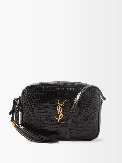 Saint Laurent - Lou Medium Ysl-plaque Croc-effect Leather Bag - Womens - Black | Matches (UK)