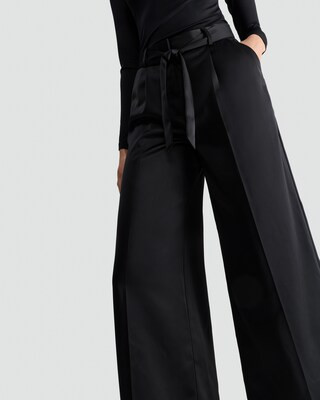 F&F Satin Wide Leg Tie Waist Trousers in Black | Tesco F&F