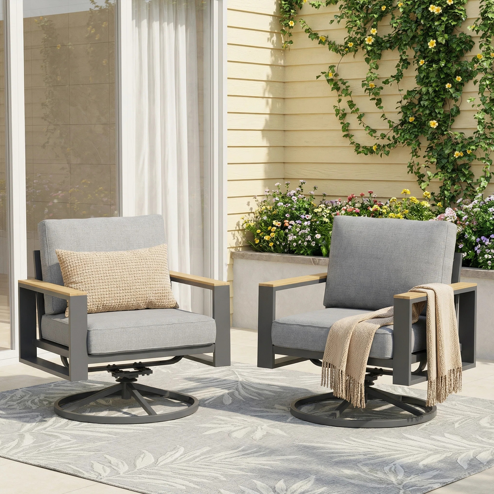 Aluminum Patio Swivel Chairs With 360-Degree Rotating (Set of 2) | Wayfair North America