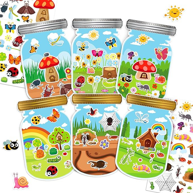 LINAYE 24 Sheets Insect Stickers with Jar Scenes, Make Your Own Bug Jar Stickers, Spring Crafts A... | Amazon (US)