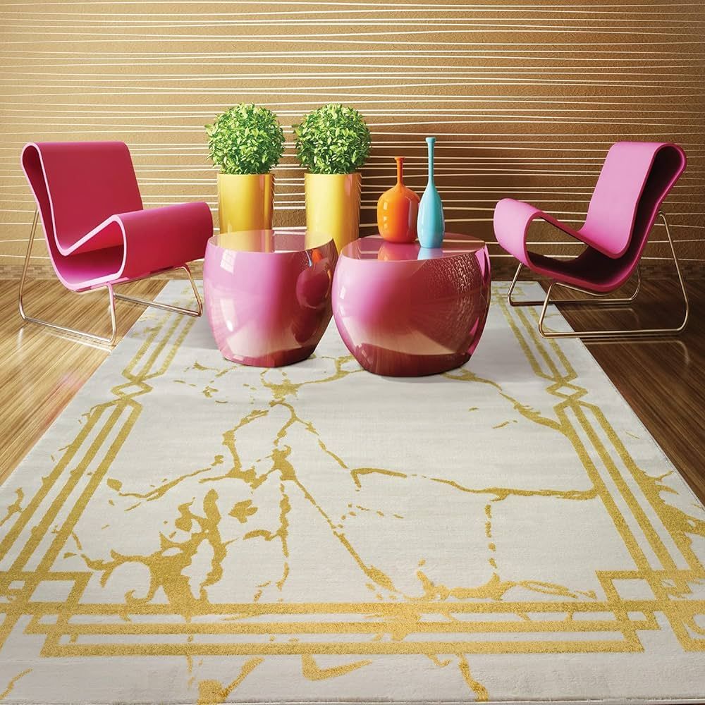 Antep Rugs Babil Gold 5x7 Abstract Marble Geometric Indoor Area Rug (Beige, 5'3" x 7') | Amazon (US)