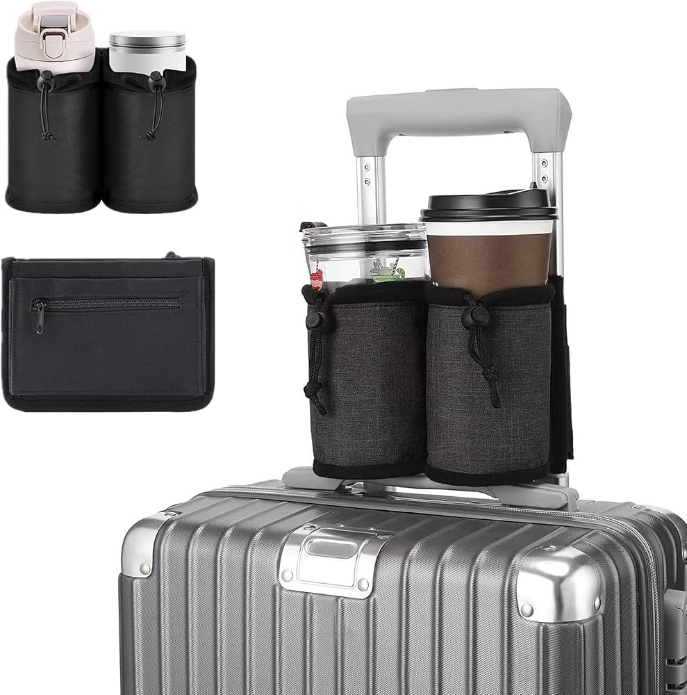 Luggage Cup Holder Travel, Hands-Free Coffee Holder with 2 Coffee Mugs Tightening Drawstring, Tra... | Amazon (US)