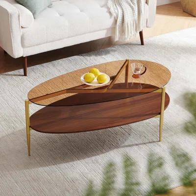 43"Oval Coffee Table, Mid-Century Modern Design, Conical Metal Legs With Gold Finish | Wayfair North America