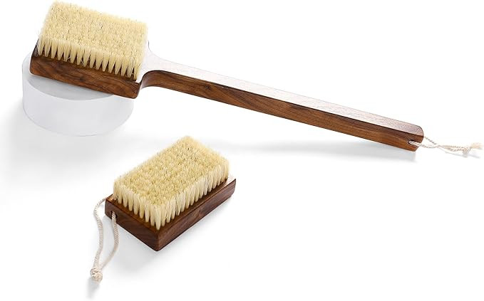Luxury Natural Walnut Wood Boar Bristle Body Brush | Exfoliating & Detoxifying for All Skin Type ... | Amazon (US)