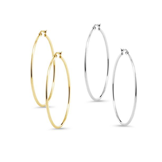 Stunning Stainless Steel Hoop Earrings Two-Pair Set in Silver and Gold, 50mm Diameter | Walmart (US)