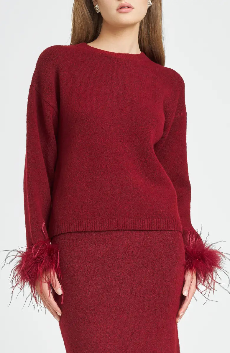 WAYF Sadie Feather Trim Sweater | Nordstrom | Nordstrom