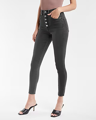 Super High Waisted Black Button Fly Skinny | Express