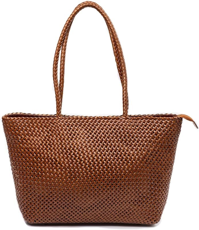 Large Leather Tote Bag for Women - Premium Quality Woven Leather Handbag with Superior Zipper Clo... | Amazon (US)