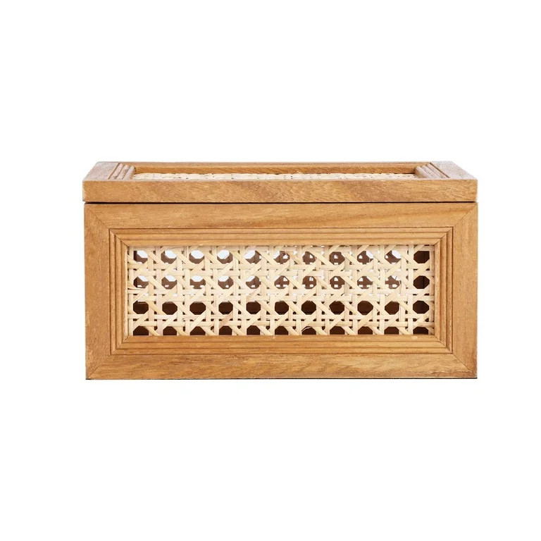 Home Decor Collection Oblong Rattan and Wood Decorative Tabletop Box | Walmart (US)
