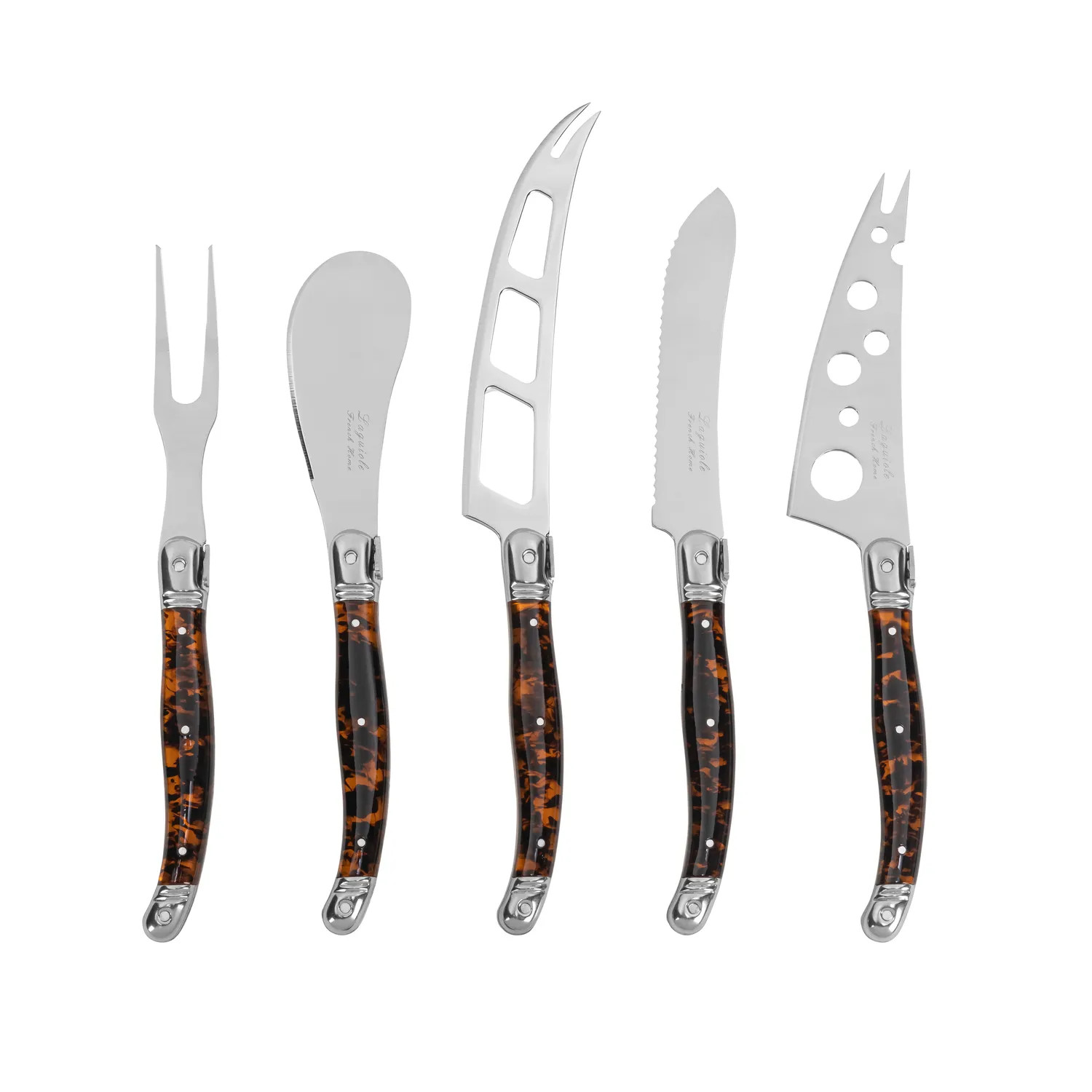 French Home 5-Piece Artisan Laguiole Cheese Knife Set with Tortoise Shell Handles | Sur La Table