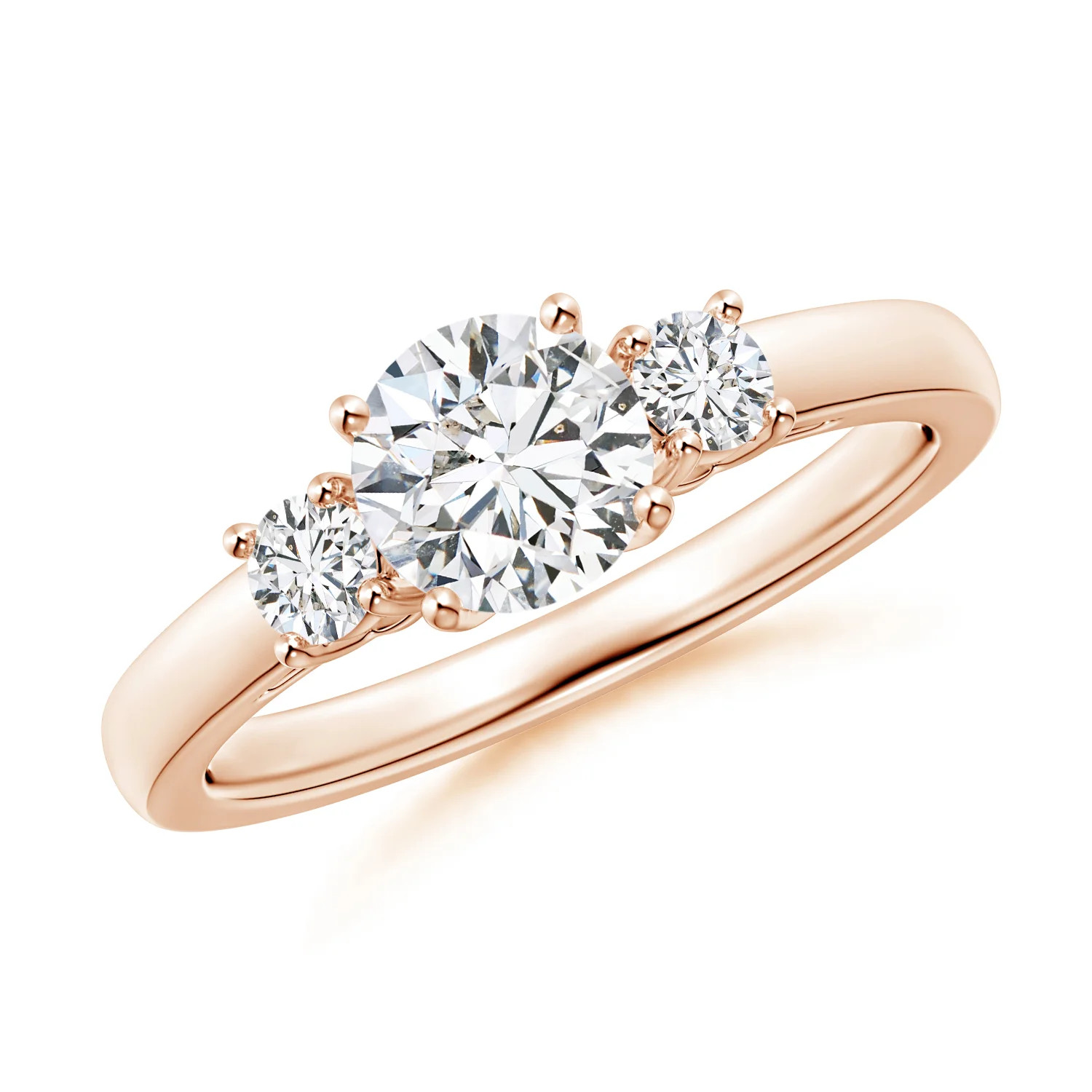 Round Diamond Three Stone Engagement Ring in 14K Rose Gold (H, SI2 - 0.8CT. TW.) | Angara | Angara US