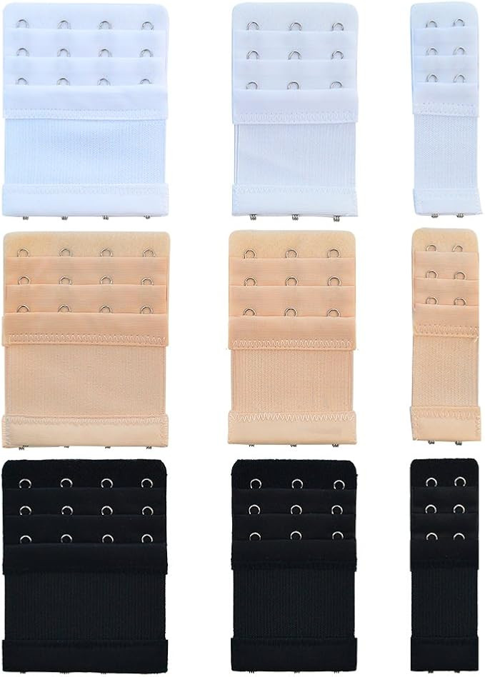 Bantoye 9pcs Bra Extender 2 Hooks/3 Hooks/4 Hooks Nylon Elastic Back Bra Band Extension Strap Bla... | Amazon (US)
