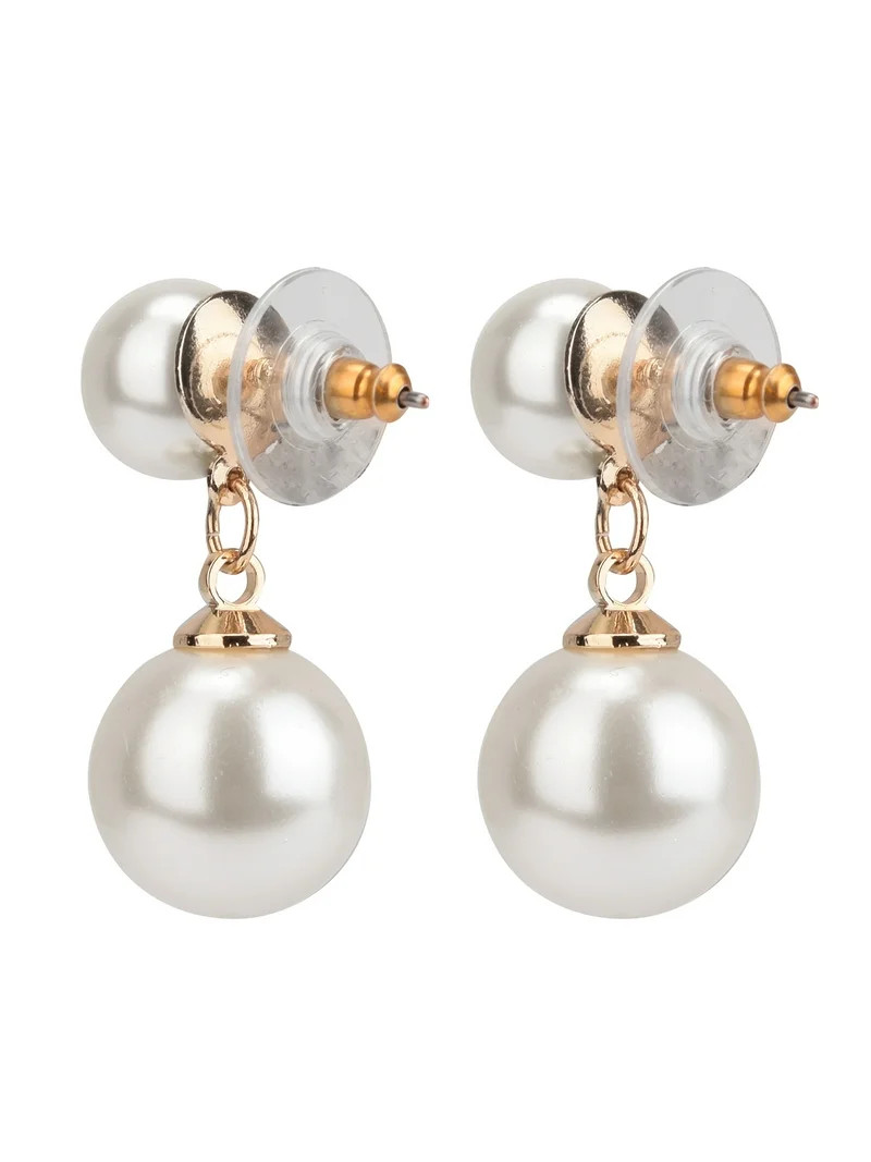 Time and Tru Adult Women's Gold Tone Faux Pearl Drop Metal Earring | Walmart (US)
