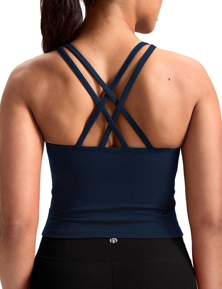 HeyNuts Longline Zeal Bras Medium Impact Wirefree Sports Bras Workout Crop Tank Tops with Removab... | Amazon (US)