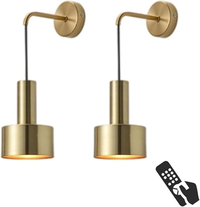 KEFA Battery Operated Wall Lights Indoor with Remote,2 Pieces of Bedroom Bedside Chandelier Gold ... | Amazon (US)