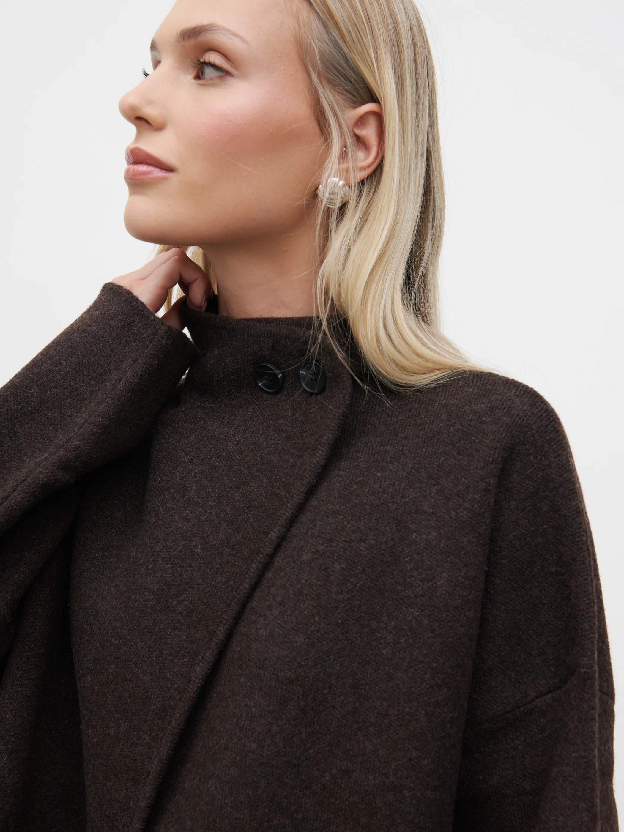 Sarlina Crossover Knit Cardigan With Button Neck | Pretty Lavish (UK)